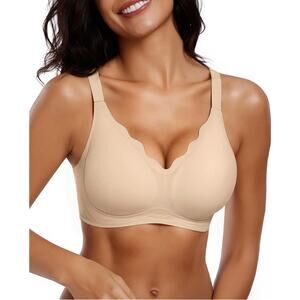 NWT Vertvie Seamless Wireless Scalloped Bra Women's Large Beige No Underwire